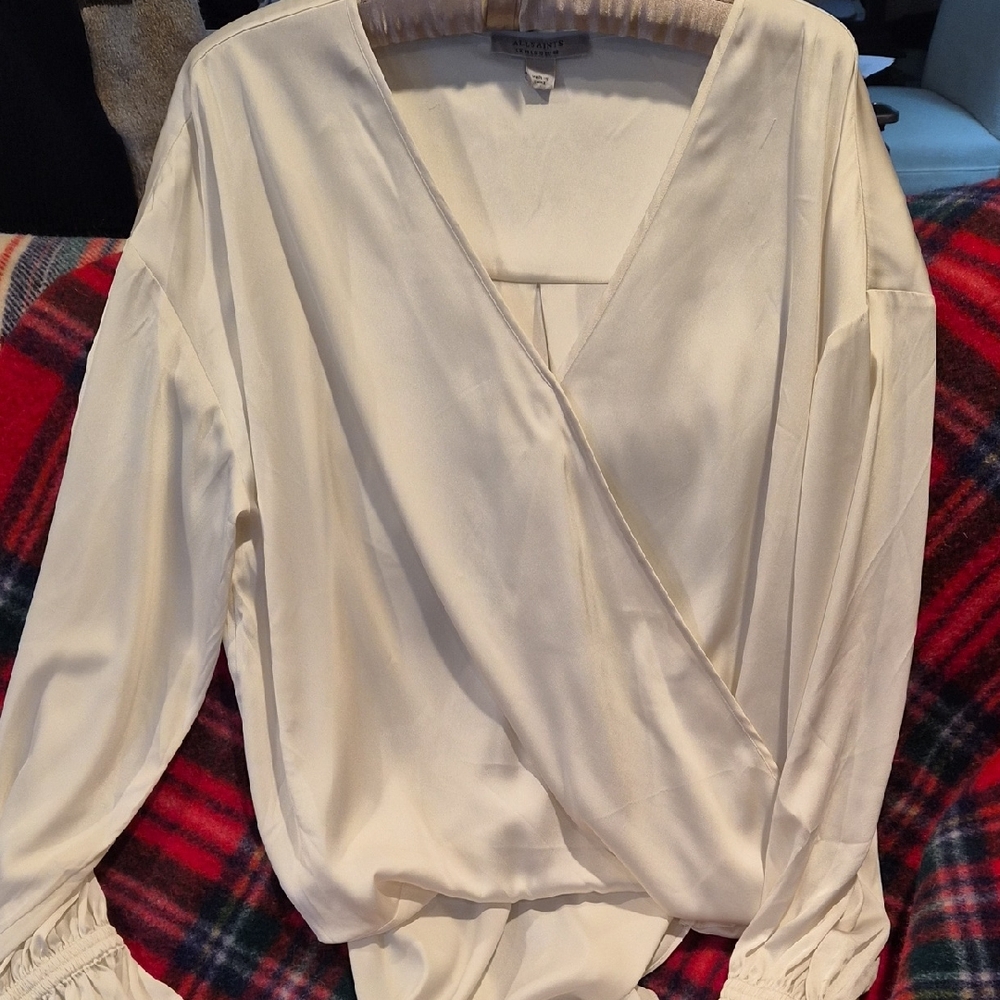All Saints Cream Wrap Blouse